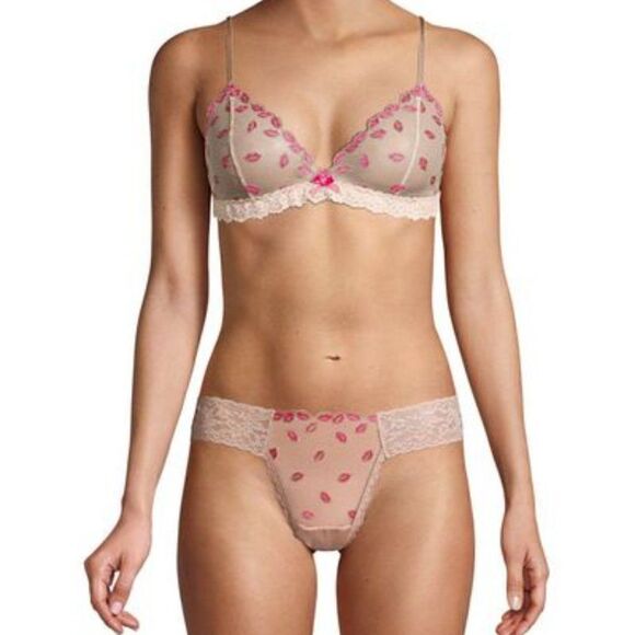 💋 NWT Hanky Panky Sheer Tulle Mesh Lips Kisses Mmmwah Bralette SIZE XS - Picture 3 of 16